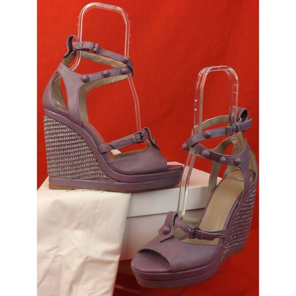 NIB BALENCIAGA ARENA GLYCINE LAVENDER LEATHER WEDGE STUDDED SANDALS 41 286068 - Picture 4 of 12